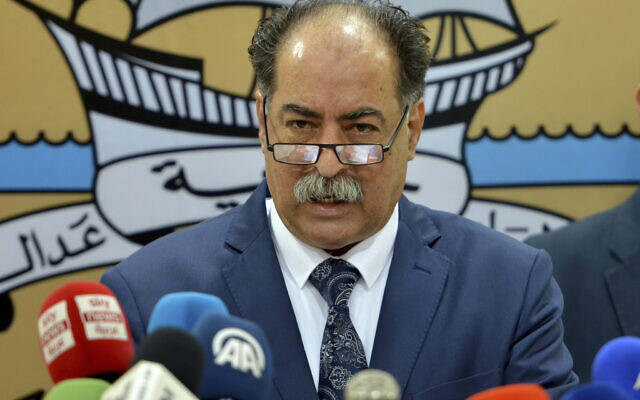 Tunisian Interior Minister Kamel Fekih speaks during a press conference in Tunis, May 11, 2023. (AP/Hassene Dridi) Tunisian Interior Minister Kamel Fekih speaks during a press conference in Tunis, May 11, 2023. (AP/Hassene Dridi)