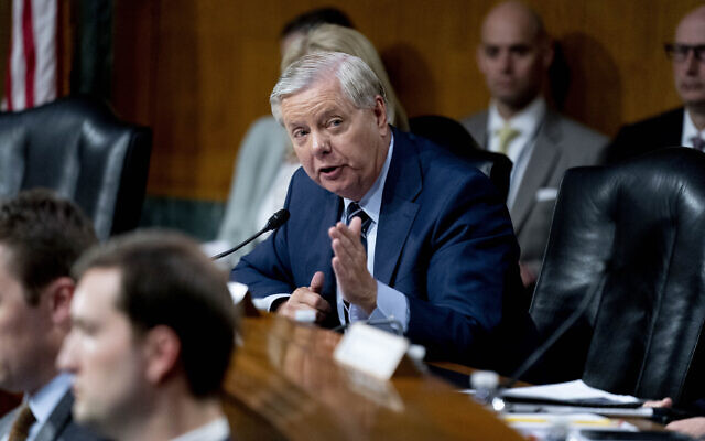 US Sen. Lindsey Graham speaks during a Senate Appropriations hearing on the president's proposed budget request for fiscal year 2024, on Capitol Hill in Washington, May 16, 2023. (AP Photo/Andrew Harnik) US Sen. Lindsey Graham speaks during a Senate Appropriations hearing on the president's proposed budget request for fiscal year 2024, on Capitol Hill in Washington, May 16, 2023. (AP Photo/Andrew Harnik)