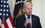 President Joe Biden speaks during the celebration of Jewish American Heritage Month in the East Room of the White House, Tuesday, May 16, 2023, in Washington. (AP/Manuel Balce Ceneta)