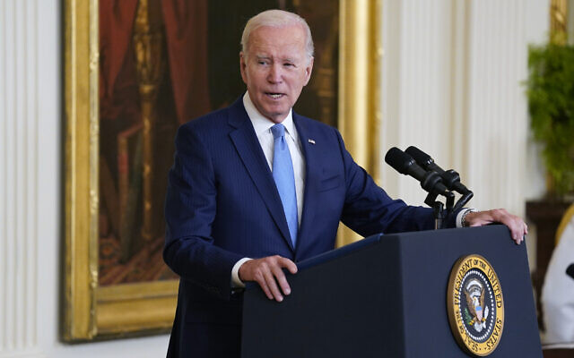 US President Joe Biden speaks during a Medal of Valor ceremony in the East Room of the White House, Wednesday, May 17, 2023, in Washington. (AP Photo/Evan Vucci) US President Joe Biden speaks during a Medal of Valor ceremony in the East Room of the White House, Wednesday, May 17, 2023, in Washington. (AP Photo/Evan Vucci)