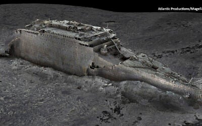In this grab taken from a digital scan released by Atlantic/Magellan on May 18, 2023, a view of the bow of the Titanic, in the Atlantic Ocean, is created using deep-sea mapping. (Atlantic/Magellan via AP) In this grab taken from a digital scan released by Atlantic/Magellan on May 18, 2023, a view of the bow of the Titanic, in the Atlantic Ocean, is created using deep-sea mapping. (Atlantic/Magellan via AP)