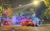 A box truck is seen crashed into a security barrier at a park across from the White House, Monday night, May 22, 2023 in Washington. (Benjamin Berger via AP)