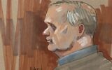 In this courtroom sketch, Robert Bowers, the suspect in the 2018 synagogue massacre, is on trial in federal court in Pittsburgh, Pennsylvania, on May 30, 2023. (David Klug via AP)