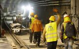 Construction of the new Tel Aviv Light Rail, the Red Line, Allenby station, in Tel Aviv, September 13, 2021. (Moshe Shai/Flash90)