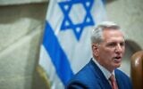 US House Speaker Kevin McCarthy speaks at a special session of the Knesset plenum, May 1, 2023. (Yonatan Sindel/Flash90)