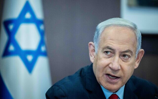 Prime Minister Benjamin Netanyahu leads the weekly cabinet meeting at his office in Jerusalem on May 7, 2023. (Yonatan Sindel/Flash90) Prime Minister Benjamin Netanyahu leads the weekly cabinet meeting at his office in Jerusalem on May 7, 2023. (Yonatan Sindel/Flash90)