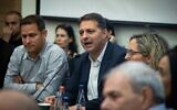 Federation of Local Authorities chair and mayor of Modiin Haim Bibas speaks at a Knesset Finance Committee meeting on May 14, 2023. (Oren Ben Hakoon/Flash90)