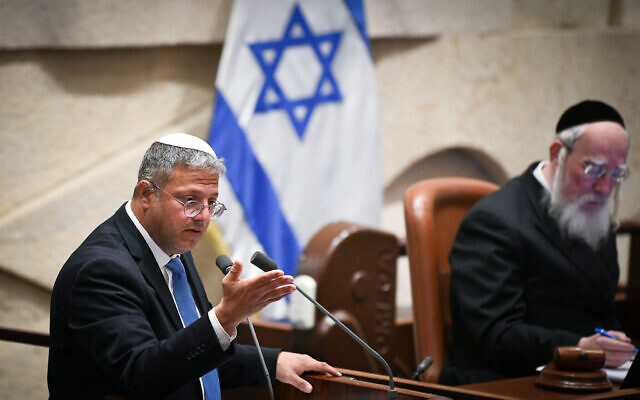 Minister of National Security Itamar Ben Gvir speaks during a discussion in the Knesset in Jerusalem, on May 15, 2023. Photo by (Arie Leib Abrams/Flash90) Minister of National Security Itamar Ben Gvir speaks during a discussion in the Knesset in Jerusalem, on May 15, 2023. Photo by (Arie Leib Abrams/Flash90)