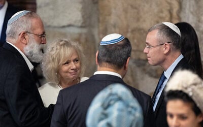 Attorney General Gali Baharav Miara speaks with Justice Minister Yariv Levin during a cabinet meeting, held at the Western Wall tunnels in Jerusalem's Old City on May 21, 2023. (Yonatan Sindel/Flash90)