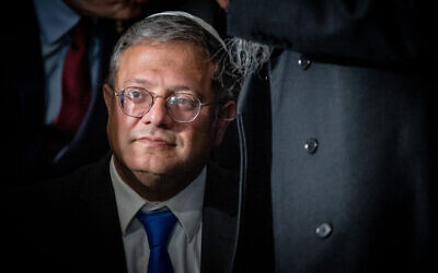 National Security Minister Itamar Ben Gvir attends a cabinet meeting held at the Western Wall Tunnels in Jerusalem's Old City on May 21, 2023. (Yonatan Sindel/ Flash90)