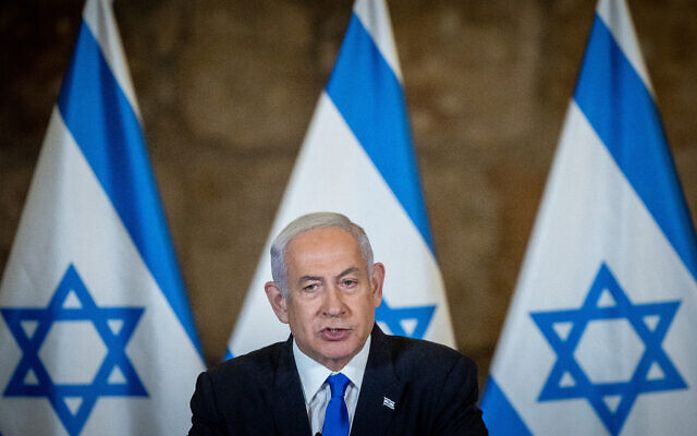 Prime Minister Benjamin Netanyahu leads the weekly government meeting, held at the Western Wall tunnels in Jerusalem's Old City on May 21, 2023. (Yonatan Sindel/Flash90) Prime Minister Benjamin Netanyahu leads the weekly government meeting, held at the Western Wall tunnels in Jerusalem's Old City on May 21, 2023. (Yonatan Sindel/Flash90)