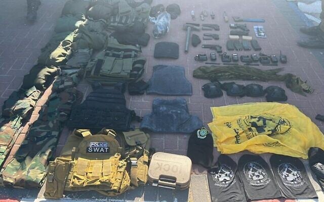 Firearms and military equipment seized by IDF troops during raids in the Bethlehem area, May 2, 2023. (Israel Defense Forces) Firearms and military equipment seized by IDF troops during raids in the Bethlehem area, May 2, 2023. (Israel Defense Forces)