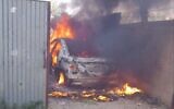 The puported scene of an Israeli airstrike against a Palestinain anti-tank guided missile squad near Khan Younis in the southern Gaza Strip, May 9, 2023. (Social media: used in accordance with Clause 27a of the Copyright Law)