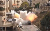An explosive device is set off near an IDF convoy leaving the West Bank city of Nablus, May 9, 2023. (Screenshot: Twitter)
