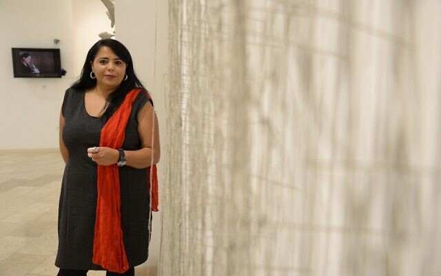 Artist Hannan Abu Hussein, originally from Umm al Fahm like her fellow prizewinner, Maria Salah Mahameed, both winners of the 2023 Rapaport Art Prize for established artist and young promising artist (Courtesy Sigal Galil)