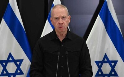 Defense Minister Yoav Gallant speaks at a May 9, 2023 press conference. (Ariel Harmoni/Defense Ministry) Defense Minister Yoav Gallant speaks at a May 9, 2023 press conference. (Ariel Harmoni/Defense Ministry)