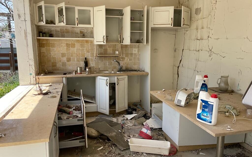 A destroyed home from a previous rocket attack in Ashkelon, May 11, 2023 (Carrie Keller-Lynn/The Times of Israel)