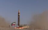 Screen capture from undated video showing a test launch of Iran's Kheibar ballistic missile. (Twitter. Used in accordance with Clause 27a of the Copyright Law)