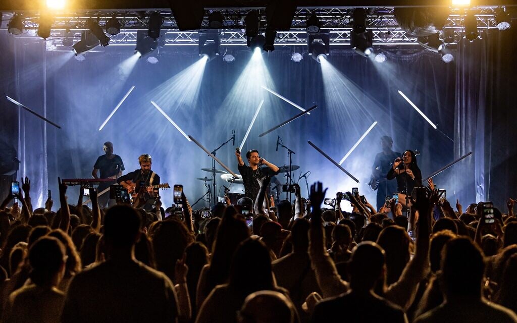 Felipe Colombo, center, performs with Israeli band mates in Tel Aviv on May 3, 2023. (Courtesy/ Photo by Ortal Dahan Ziv)