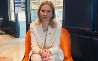 Deputy speaker of Ukraine's parliament  Olena Kondratiuk in Jerusalem, May 1, 2023 (Lazar Berman/The Times of Israel)