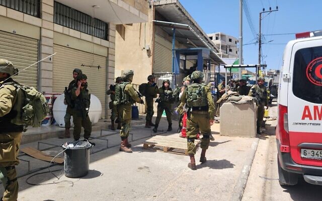 The scene of a stabbing attack in the West Bank town of Huwara, May 4, 2023. (Rescuers Without Borders) The scene of a stabbing attack in the West Bank town of Huwara, May 4, 2023. (Rescuers Without Borders)