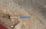 This handout photo shows a knife that a a Palestinian man allegedly tried to use to stab Border Police officers near the northern West Bank settlement of Shaked, May 13, 2023. (Israel Police)
