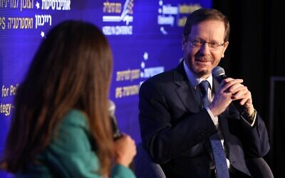President Isaac Herzog speaks at the 2023 Herzliya Conference, May 22, 2023 (Gilad Kavalerchik) President Isaac Herzog speaks at the 2023 Herzliya Conference, May 22, 2023 (Gilad Kavalerchik)