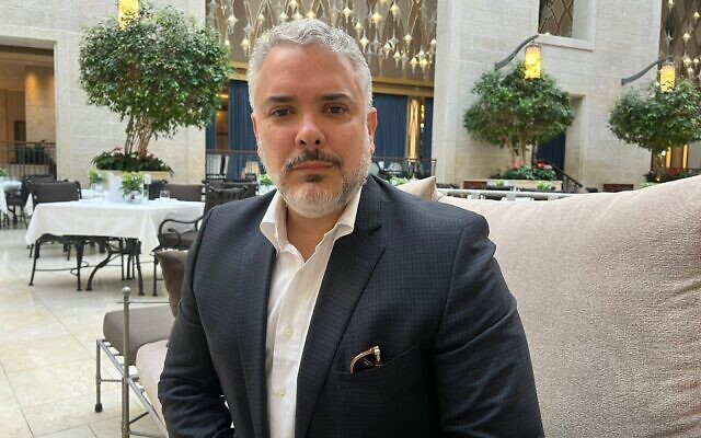 Former Colombian President Ivan Duque, May 23, 2023. (Lazar Berman/The Times of Israel)
