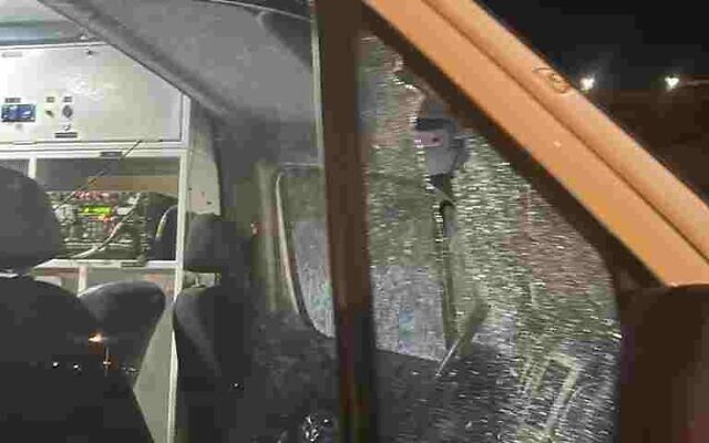 Damage caused to a military ambulance in a shooting attack in the southern West Bank, May 29, 2023. (Courtesy)