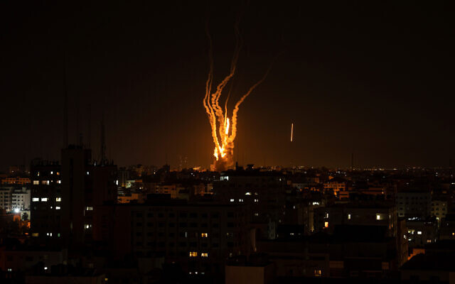 Rockets are launched from the Gaza Strip toward Israel, in Gaza, May 10, 2023. (AP Photo/Fatima Shbair) Rockets are launched from the Gaza Strip toward Israel, in Gaza, May 10, 2023. (AP Photo/Fatima Shbair)