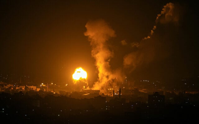 Fire and smoke rise following an Israeli airstrike in northern Gaza, May 2, 2023. (AP Photo/Fatima Shbair) Fire and smoke rise following an Israeli airstrike in northern Gaza, May 2, 2023. (AP Photo/Fatima Shbair)