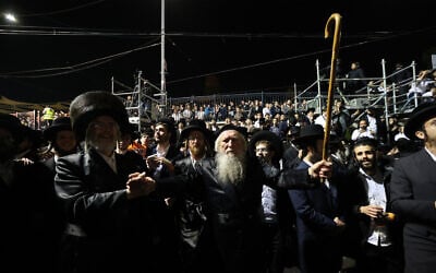 Haredi Jews celebrate Lag B'Omer at Mount Meron on May 8, 2023. (David Cohen/Flash90)