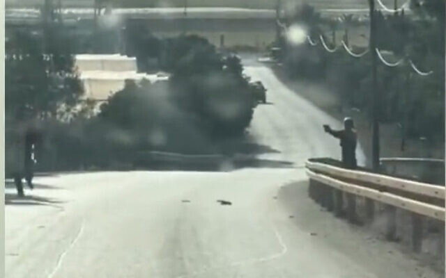 The moment a suspect opened fire and killed 19-year-old Diar Umari near Gan Ner in northern Israel, May 6, 2023. (Screenshot: Twitter)
