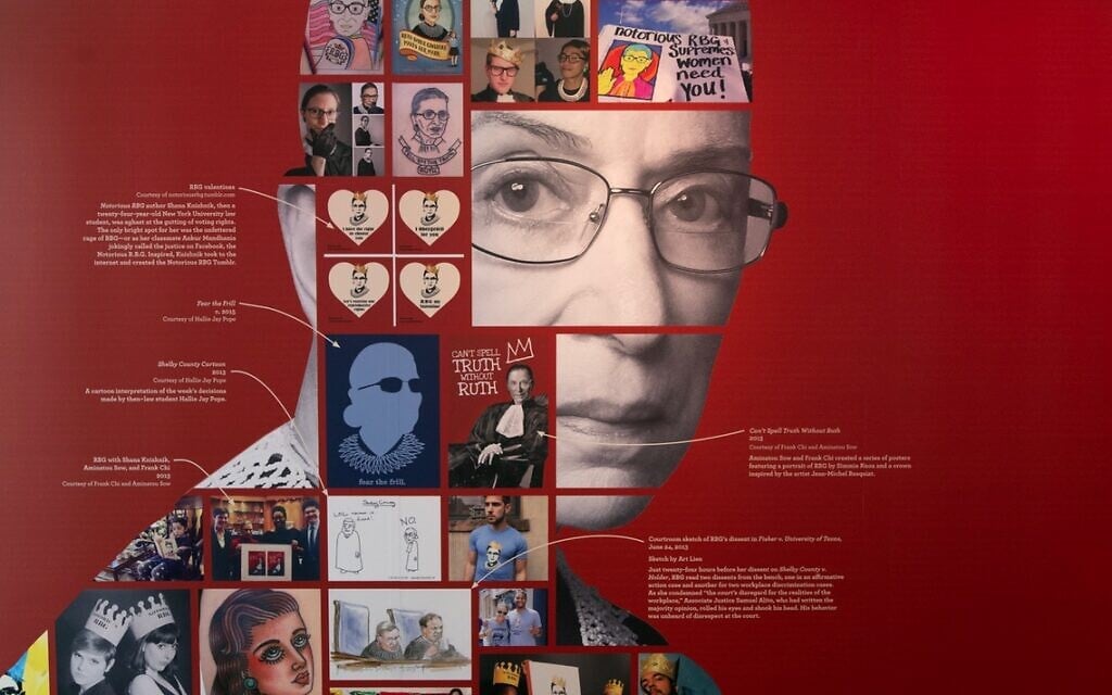 An exhibit on Ruth Bader Ginsburg at the new Capital Jewish Museum in Washington, DC, June 1, 2023. (Ron Sachs/Consolidated News Photos via JTA)