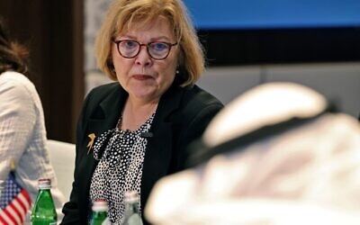 Barbara Leaf, US assistant secretary of state for Near Eastern Affairs, speaks to reporters at a media roundtable in Kuwait City on October 19, 2022. (YASSER AL-ZAYYAT / AFP/ File)