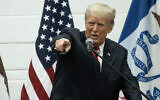 Former US president and 2024 presidential hopeful Donald Trump speaks during a Team Trump Volunteer Leadership Training at the Grimes Community Center in Grimes, Iowa, on June 1, 2023. (Andrew Caballero-Reynolds/AFP)