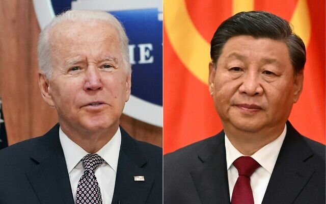 File: US President Joe Biden (left) as he addresses the Major Economies Forum on Energy and Climate from the South Court Auditorium of the Eisenhower Executive Office Building, next to the White House, in Washington, DC, on June 17, 2022; China's President Xi Jinping as he speaks after walking with members of the Chinese Communist Party's new Politburo Standing Committee, the nation's top decision-making body, to meet the media in the Great Hall of the People in Beijing on October 23, 2022. (MANDEL NGAN and Noel CELIS/AFP) File: US President Joe Biden (left) as he addresses the Major Economies Forum on Energy and Climate from the South Court Auditorium of the Eisenhower Executive Office Building, next to the White House, in Washington, DC, on June 17, 2022; China's President Xi Jinping as he speaks after walking with members of the Chinese Communist Party's new Politburo Standing Committee, the nation's top decision-making body, to meet the media in the Great Hall of the People in Beijing on October 23, 2022. (MANDEL NGAN and Noel CELIS/AFP)