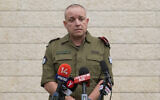 Maj. Gen. Eliezer Toledano, then chief of the IDF Southern Command, speaks to reporters, June 13, 2023. (Israel Defense Forces)