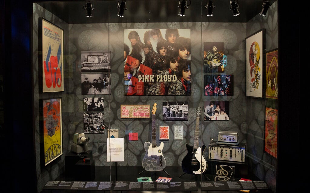 Posters for the famous  UFO club from 1967, stand on display with other pieces in the Pink Floyd exhibition 'Their Mortal Remains' at the V&A museum in London, May 9, 2017, from 'The Pink Floyd Exhibition: Their Mortal Remains.' (Photo by Joel Ryan/Invision/AP)