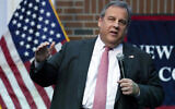 Former New Jersey Gov. Chris Christie addresses a gathering during a town hall style meeting at New England College, April 20, 2023, in Henniker, New Hampshire. (Charles Krupa/AP)