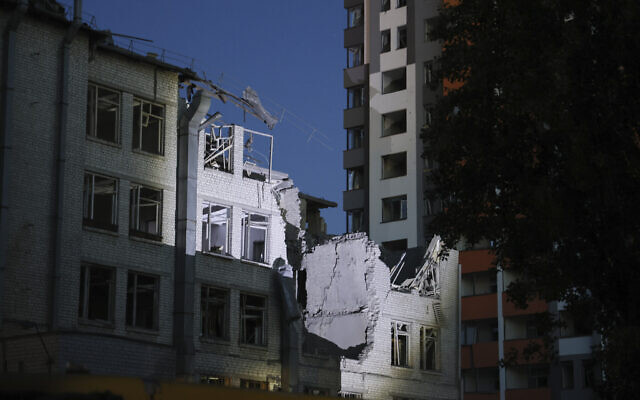 This shows a building damaged by a drone, that was shot down during a Russian overnight strike, in Kyiv, Ukraine, June 1, 2023. (AP Photo/Alex Babenko) This shows a building damaged by a drone, that was shot down during a Russian overnight strike, in Kyiv, Ukraine, June 1, 2023. (AP Photo/Alex Babenko)