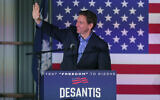 Republican presidential candidate Florida Gov. Ron DeSantis waves to his supporters as he takes the stage during a campaign event in Lexington, South Carolina, June 2, 2023. (AP Photo/Artie Walker Jr.)