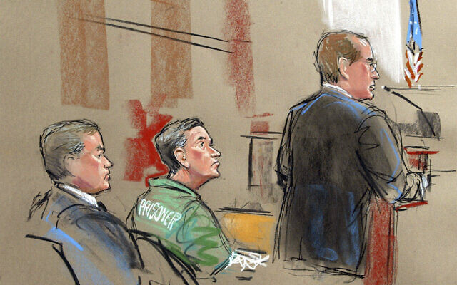 FILE: In this artist depiction, US Attorney Randy Bellows, right, addresses the court during the sentencing of convicted spy Robert Hanssen, center, seen with his attorney Plato Cacheris, left, at the federal courthouse in Alexandria, Va., May 10, 2002.(William Hennessy, Jr. via AP) FILE: In this artist depiction, US Attorney Randy Bellows, right, addresses the court during the sentencing of convicted spy Robert Hanssen, center, seen with his attorney Plato Cacheris, left, at the federal courthouse in Alexandria, Va., May 10, 2002.(William Hennessy, Jr. via AP)