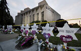 A makeshift memorial stands outside the Tree of Life Synagogue in the aftermath of a deadly shooting in Pittsburgh, Pennsylvania, October 29, 2018. (Matt Rourke/AP)