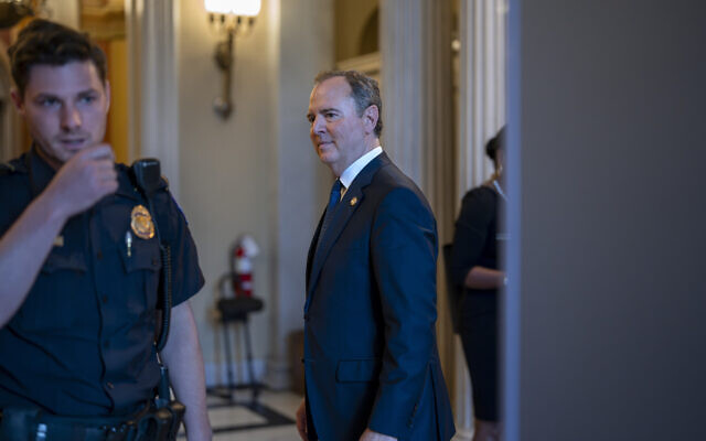Rep. Adam Schiff, D-Calif., center, stands outside the chamber after the Republican-controlled House voted along party lines to censure him, at the Capitol in Washington, Wednesday, June 21, 2023. (AP Photo/J. Scott Applewhite) Rep. Adam Schiff, D-Calif., center, stands outside the chamber after the Republican-controlled House voted along party lines to censure him, at the Capitol in Washington, Wednesday, June 21, 2023. (AP Photo/J. Scott Applewhite)