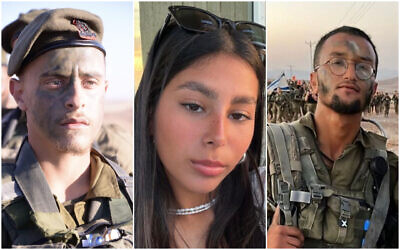Staff Sgt. Ohad Dahan, 20 (left), Sgt. Lia Ben Nun, 19 (center) and Staff Sgt. Ori Yitzhak Iluz, 20, combat soldiers in the IDF's Bardelas and Caracal battalions who were shot dead on the Egyptian border on June 3, 2023. (Israel Defense Forces)