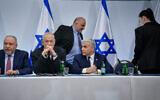 File: Heads of opposition parties Labor MK Merav Michaeli, Yesh Atid head MK Yair Lapid, National Unity head MK Benny Gantz, Israel Beteinu head MK Avigdor Liberman and leader of the United Arab List MK Mansour Abbas hold a joint press conference in Tel Aviv, on March 16, 2023. (Avshalom Sassoni/Flash90)