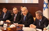 Prime Minister Benjamin Netanyahu leads the weekly cabinet meeting in Jerusalem on June 4, 2023 (Amit Shabi/Pool/Flash90)