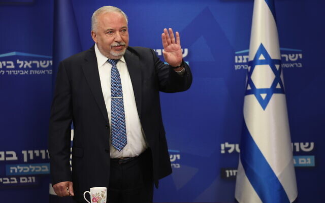 Yisrael Beytenu party chairman Avigdor Liberman speaks during a faction meeting at the Knesset in Jerusalem, on June 5, 2023. (Yonatan Sindel/Flash90) Yisrael Beytenu party chairman Avigdor Liberman speaks during a faction meeting at the Knesset in Jerusalem, on June 5, 2023. (Yonatan Sindel/Flash90)