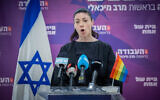 Labor party leader Merav Michaeli attends a faction meeting at the Knesset in Jerusalem, on June 5, 2023. (Yonatan Sindel/Flash90)